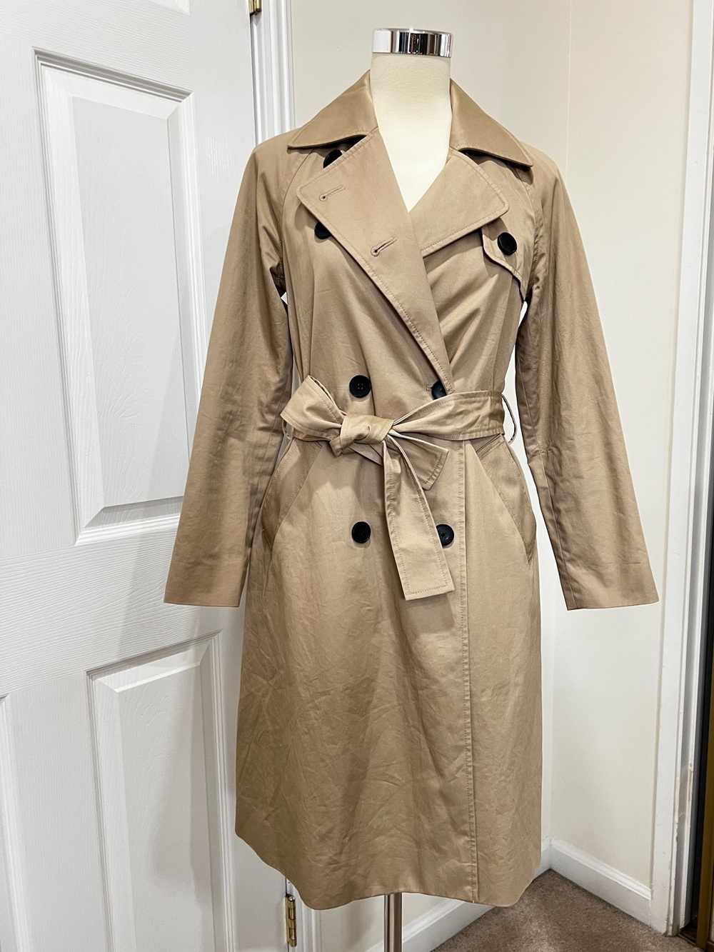 Everlane The Cotton Modern Trench Coat Size XXS Khaki Tan Cornstalk Lined